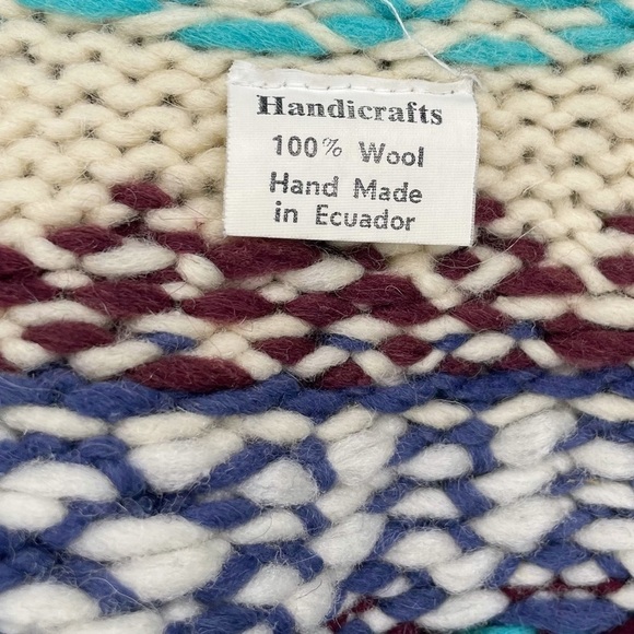 Amazing Hand Knit Wool Chunky Knit Cardigan Unisex One Size Fair Isle Ecuador - Picture 9 of 10